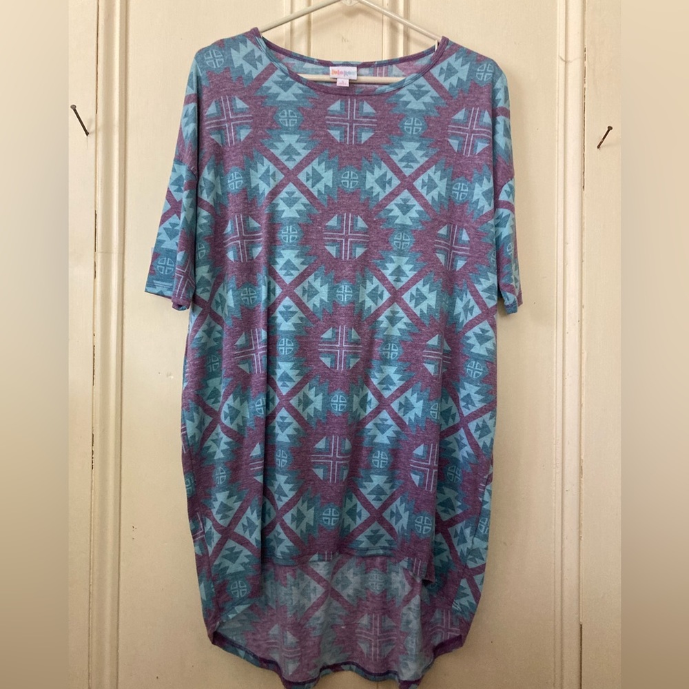 LuLaRoe IRMA Tunic in Purple & Teal Native American Design, New without Tags